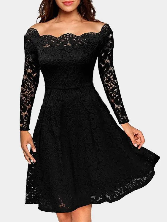 Wholesale Bateau Long Sleeve Crochet Lace Embellished Sexy Dress