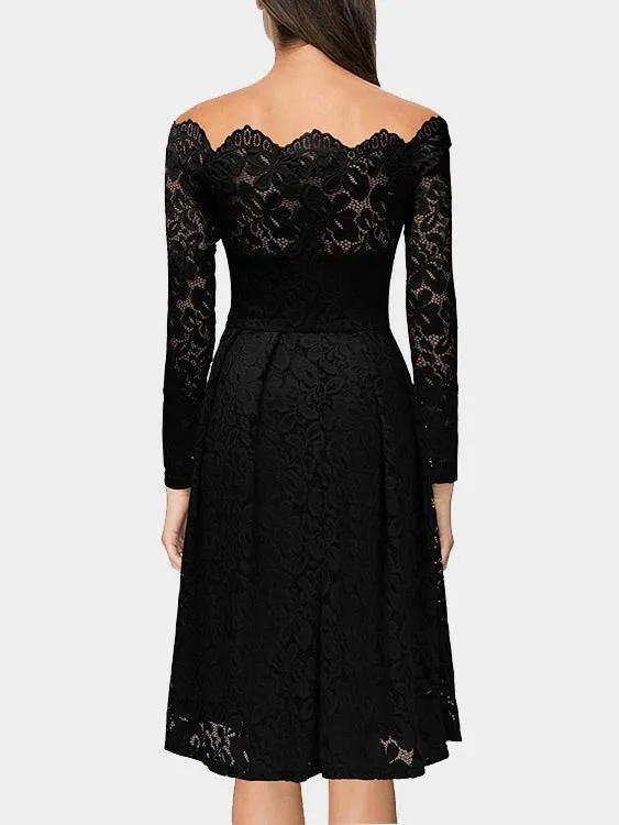 Wholesale Bateau Long Sleeve Crochet Lace Embellished Sexy Dress
