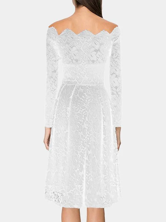 Wholesale Bateau Long Sleeve Crochet Lace Embellished Sexy Dress