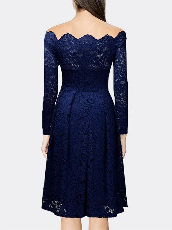Wholesale Bateau Long Sleeve Crochet Lace Embellished Sexy Dress