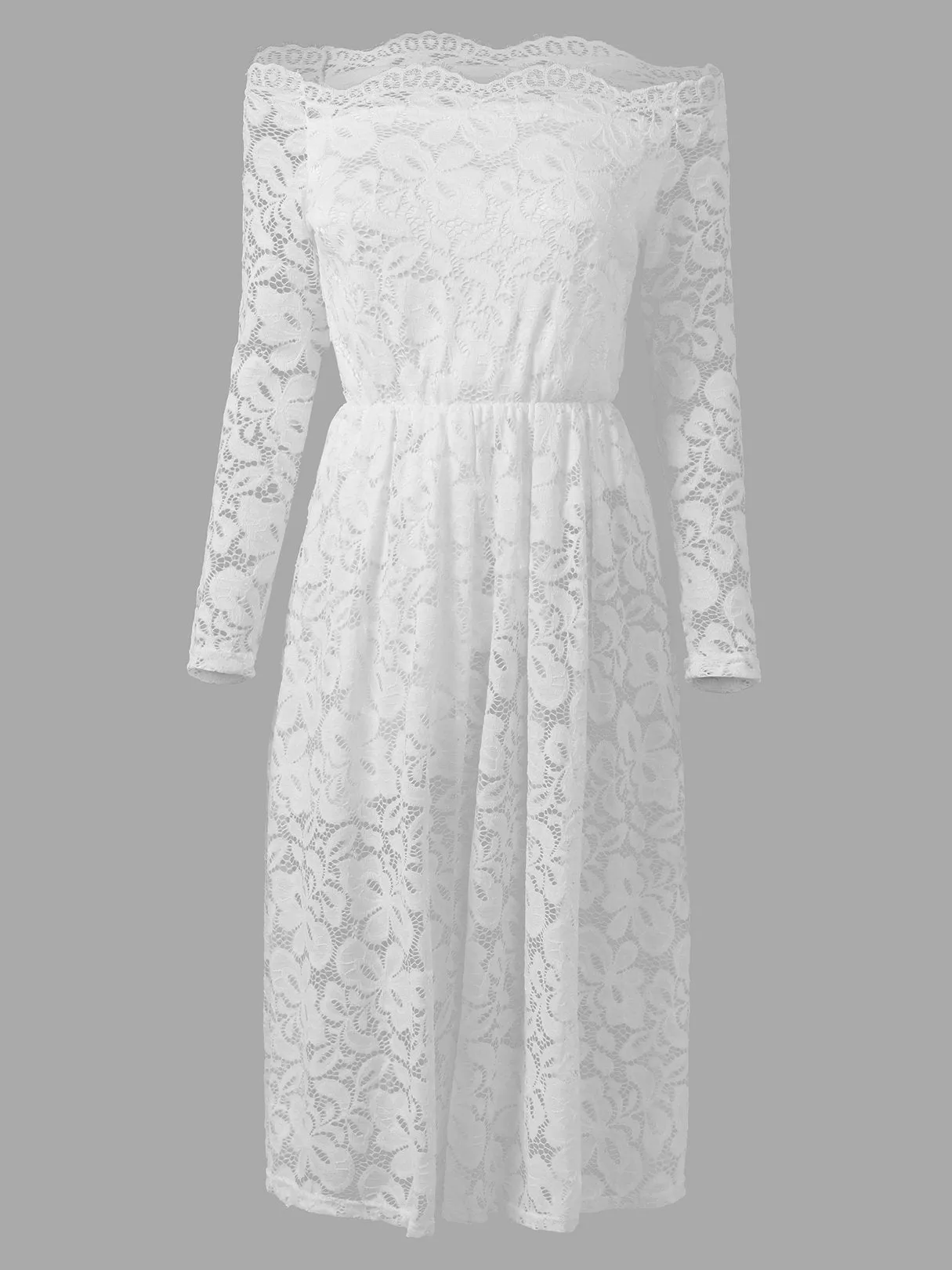 Wholesale Bateau Long Sleeve Crochet Lace Embellished Sexy Dress