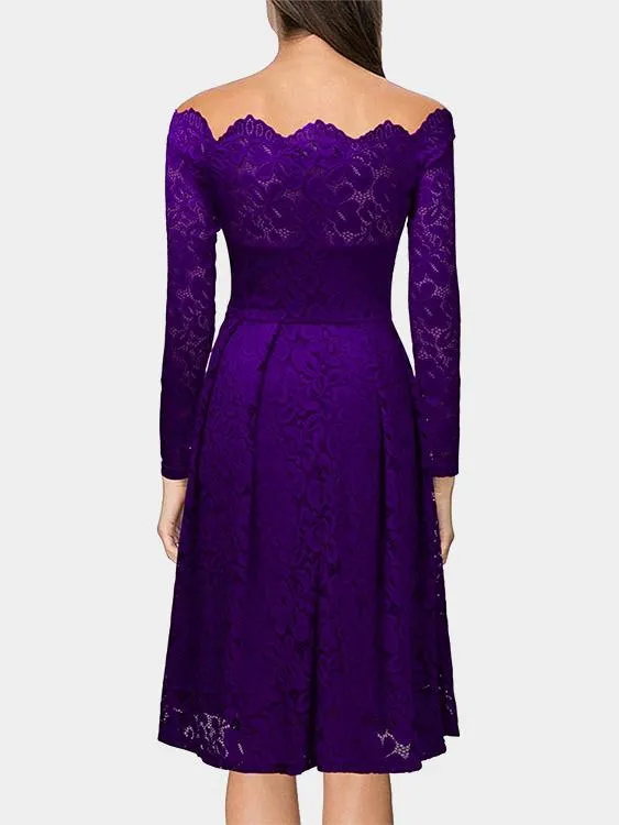 Wholesale Bateau Long Sleeve Crochet Lace Embellished Sexy Dress
