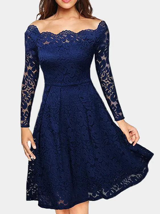 Wholesale Bateau Long Sleeve Crochet Lace Embellished Sexy Dress