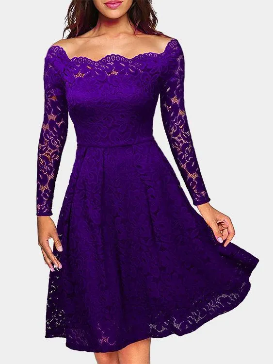 Wholesale Bateau Long Sleeve Crochet Lace Embellished Sexy Dress
