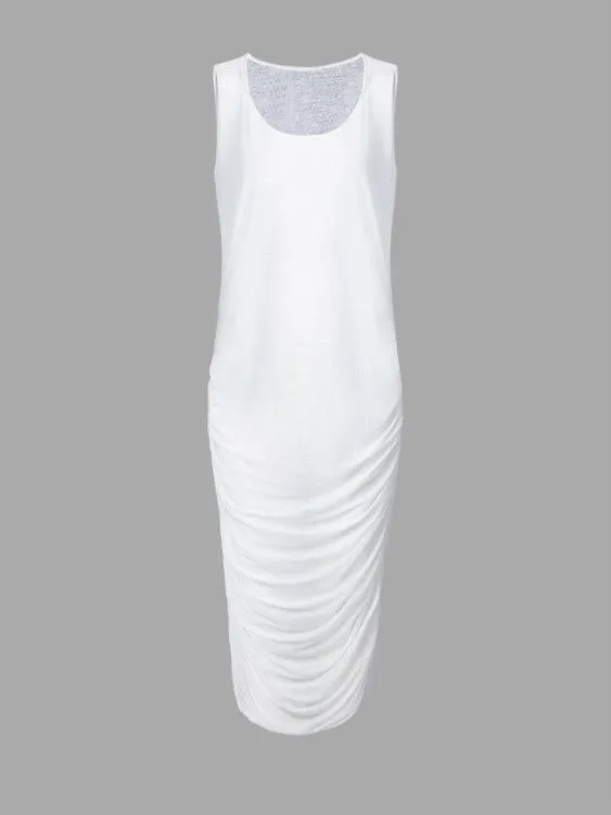 Wholesale Beige Round Neck Sleeveless Plain Sexy Dresses