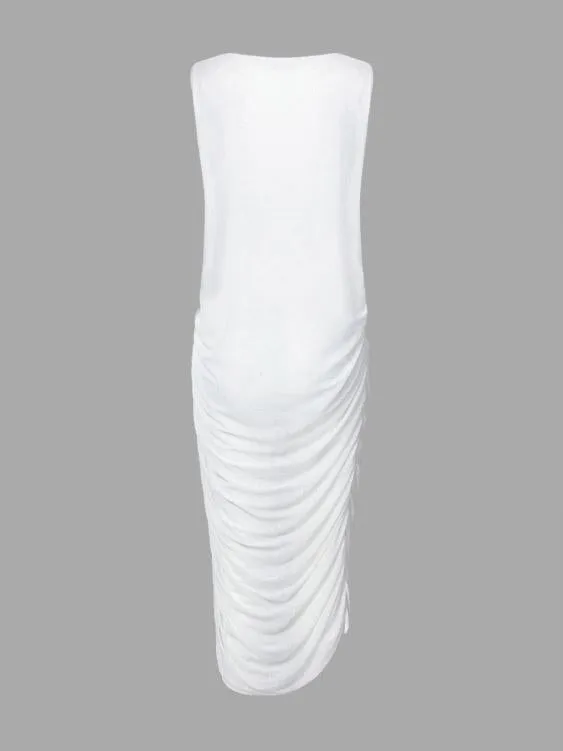 Wholesale Beige Round Neck Sleeveless Plain Sexy Dresses