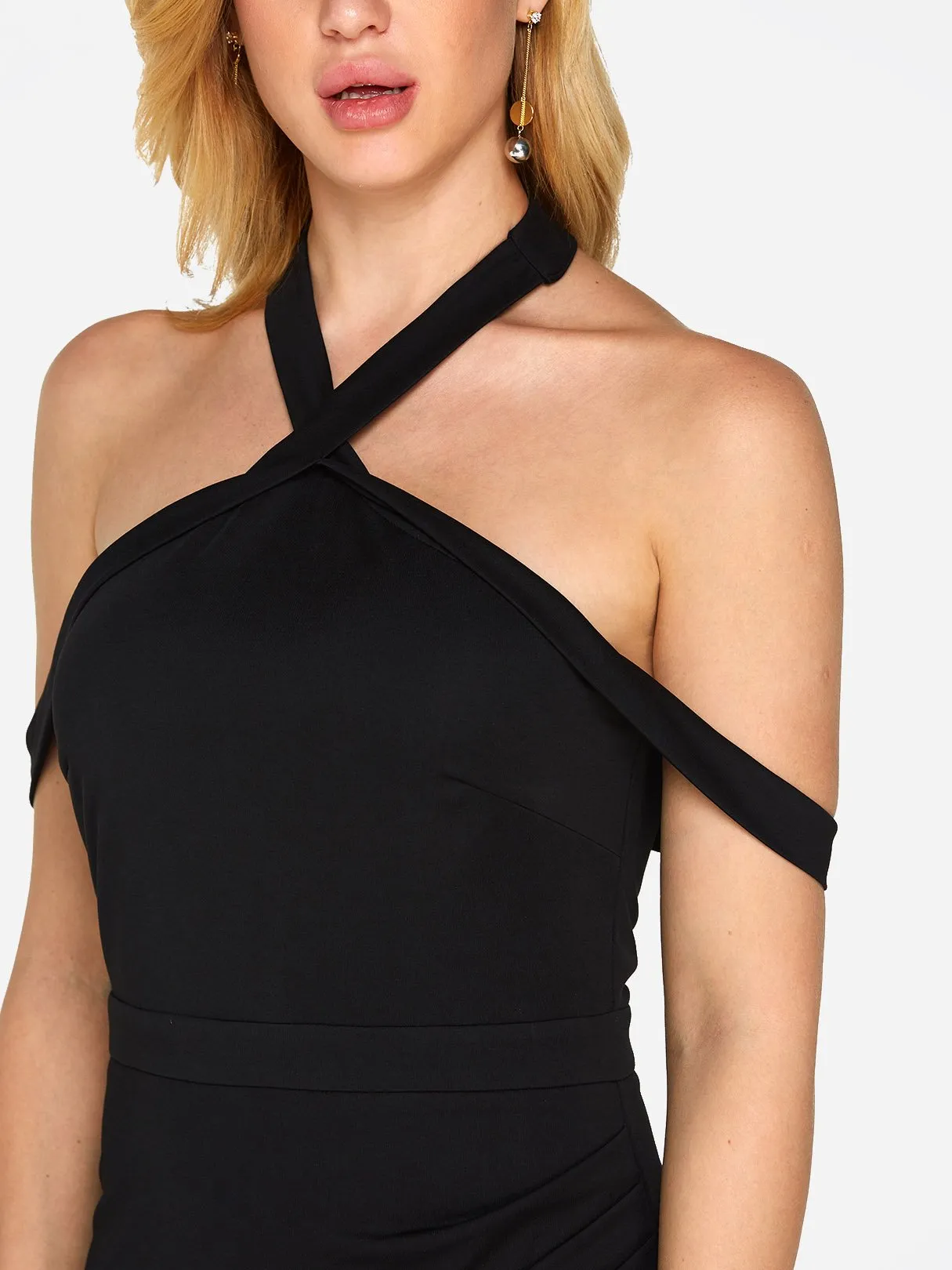 Wholesale Black Halter Sleeveless Zip Back Backless Sexy Dresses