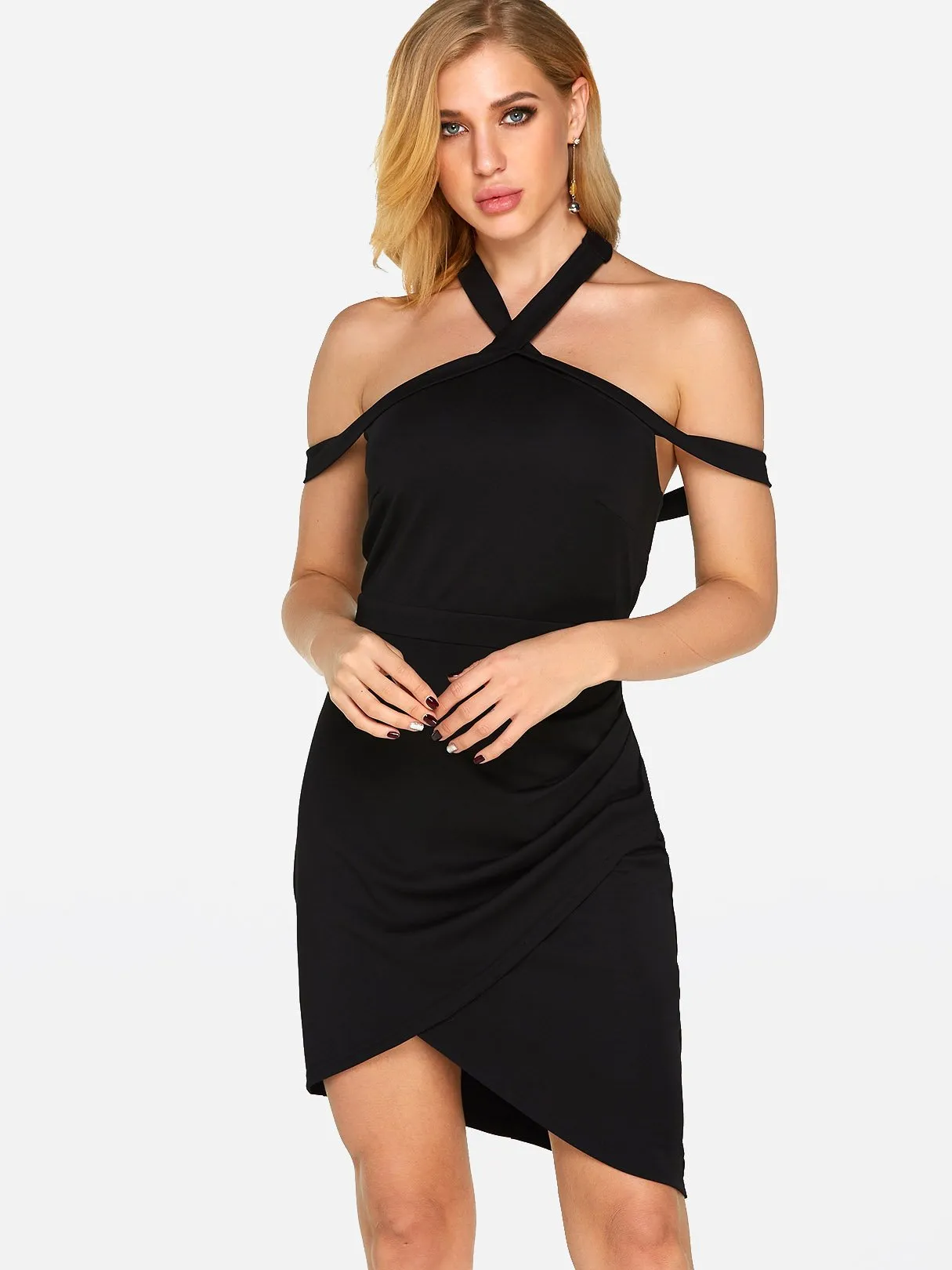Wholesale Black Halter Sleeveless Zip Back Backless Sexy Dresses