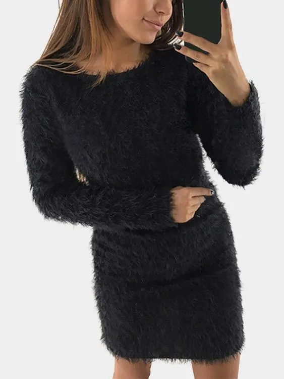 Wholesale Black Round Neck Long Sleeve Bodycon Sexy Dresses