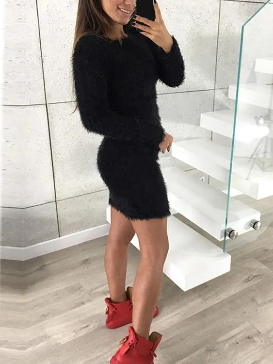 Wholesale Black Round Neck Long Sleeve Bodycon Sexy Dresses