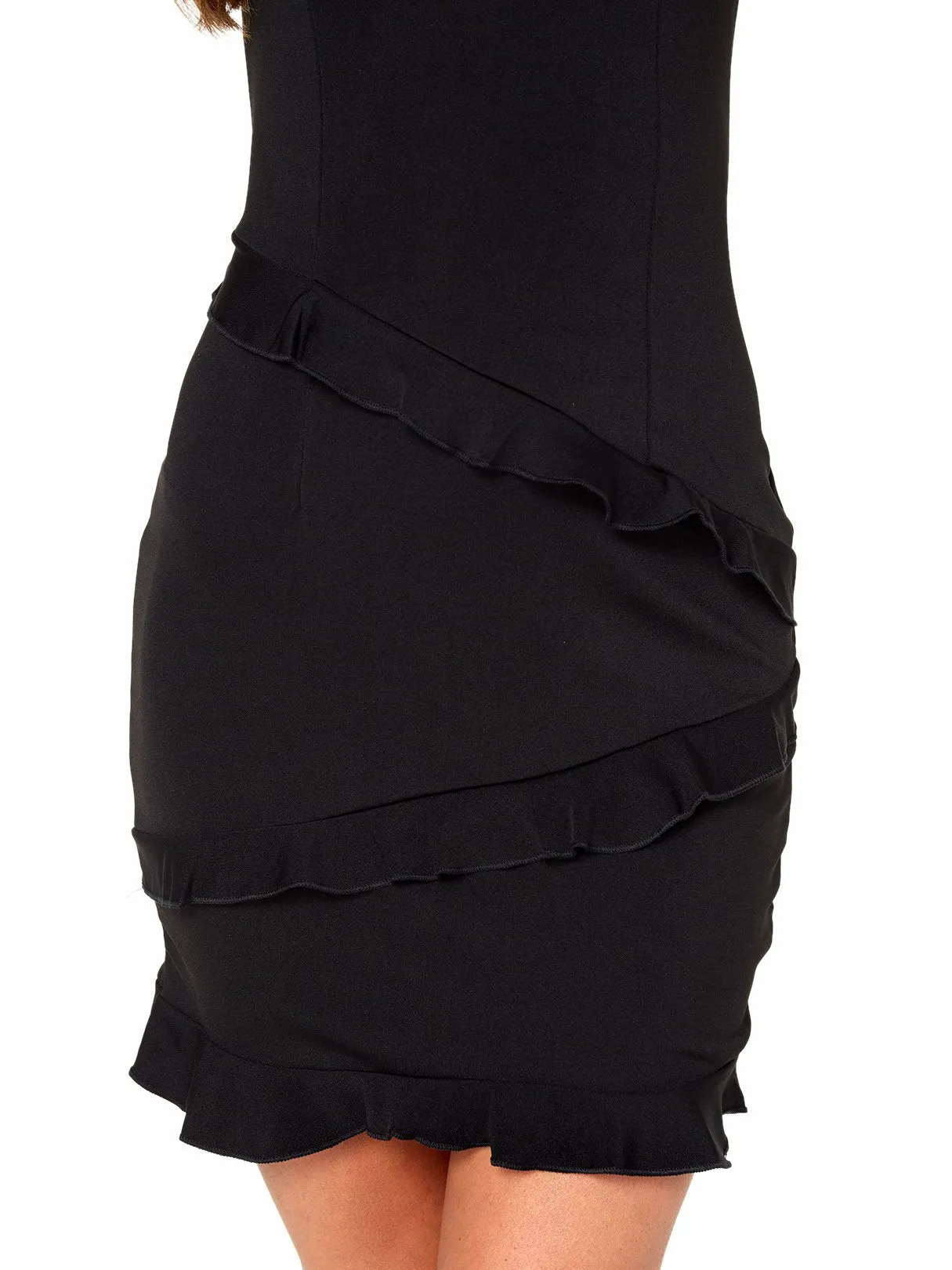 Wholesale Black Sleeveless Plain Backless Spaghetti Strap Flounced Hem Sexy Dresses