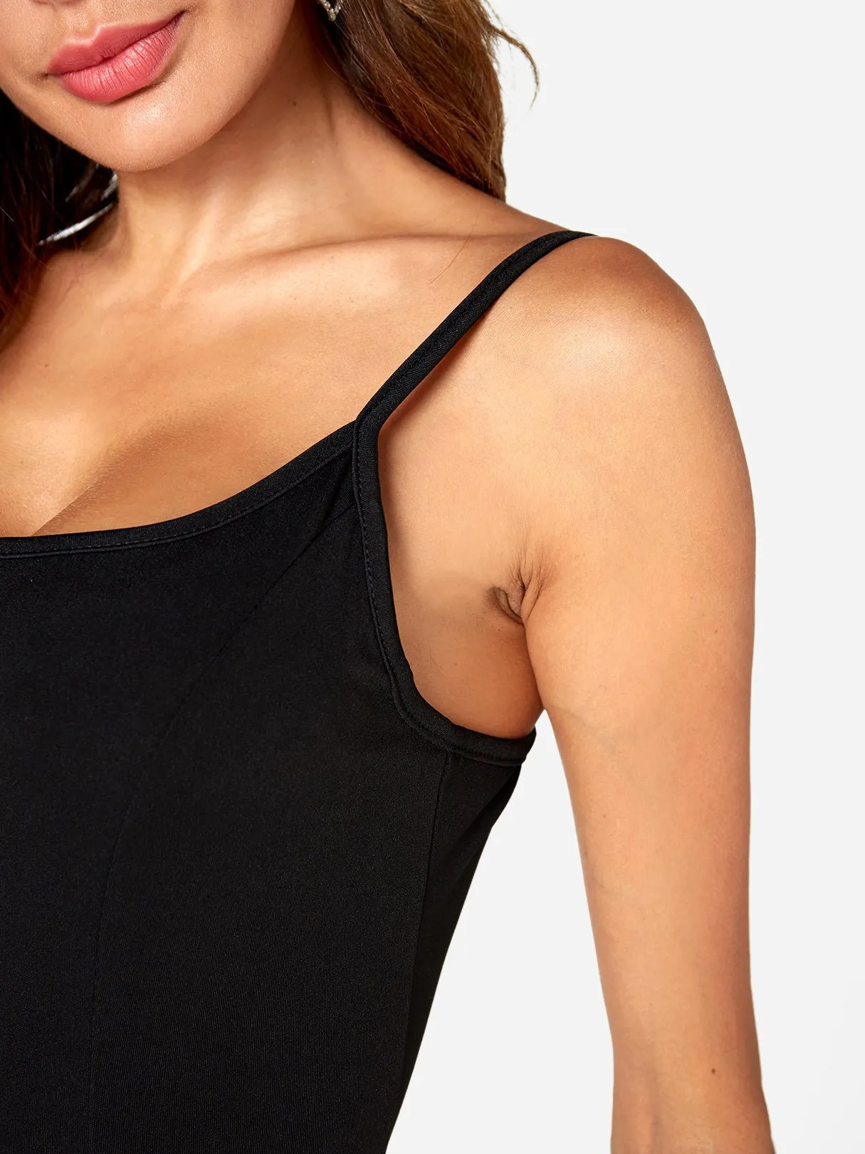 Wholesale Black Sleeveless Plain Backless Spaghetti Strap Flounced Hem Sexy Dresses
