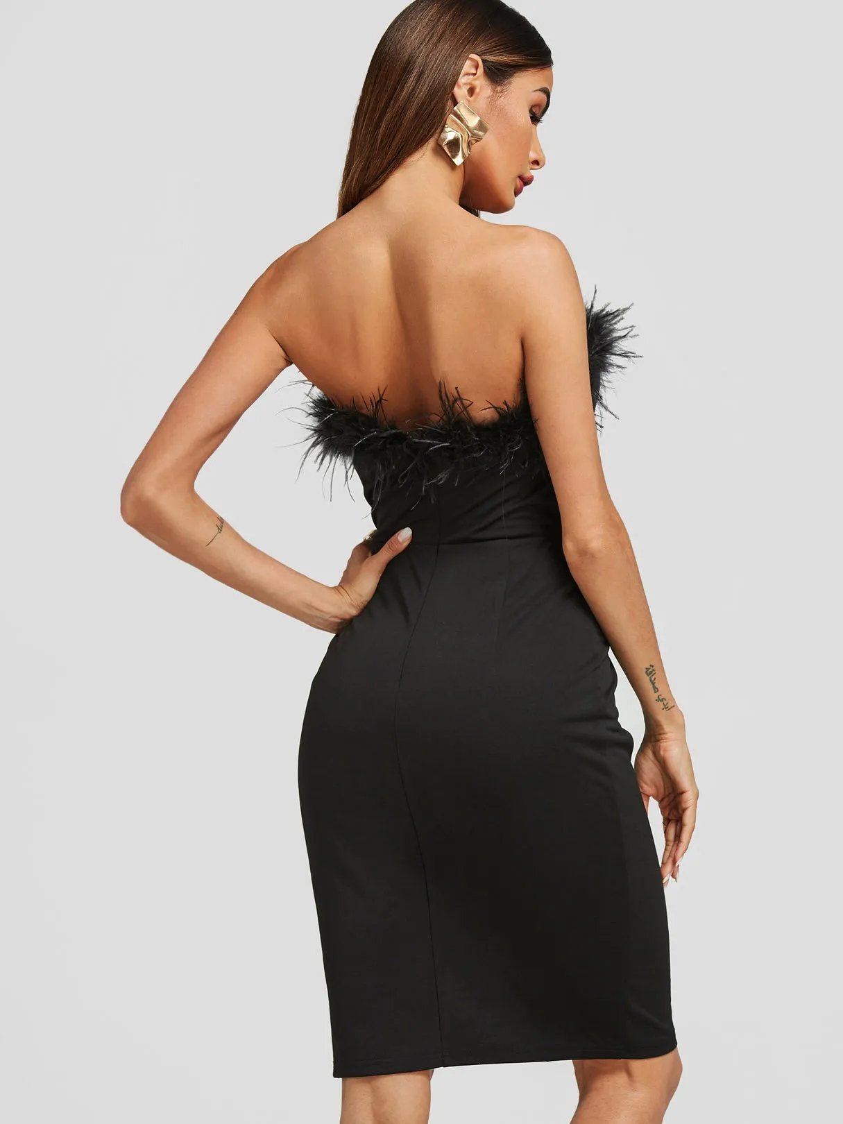 Wholesale Black Strapless Sleeveless Slit Hem Sexy Dresses