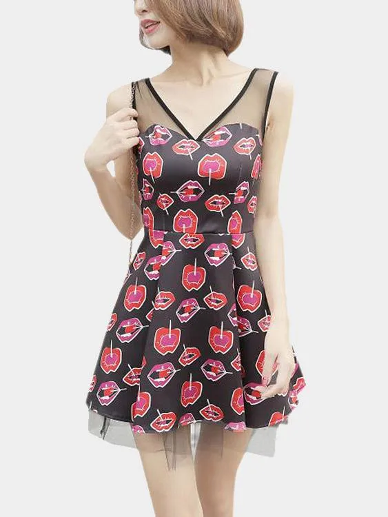 Wholesale Black V-Neck Sleeveless Floral Print Backless Sexy Dresses