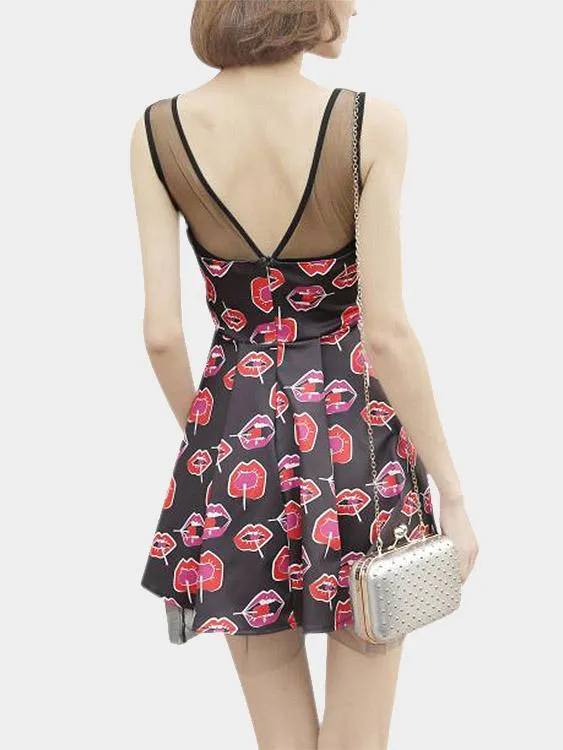 Wholesale Black V-Neck Sleeveless Floral Print Backless Sexy Dresses