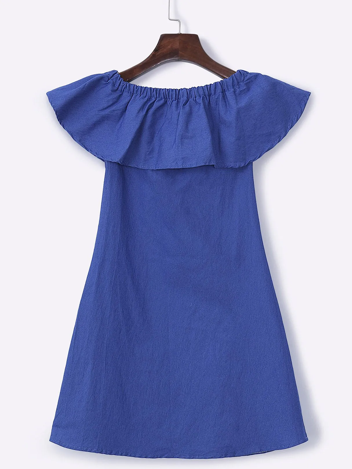 Wholesale Blue Off The Shoulder Short Sleeve Plain Sexy Dress
