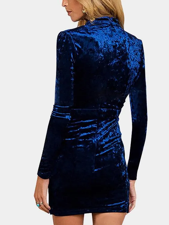 Wholesale Navy V-Neck Long Sleeve Plain Sexy Dresses