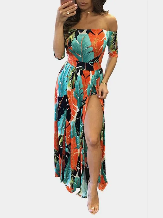 Wholesale Off The Shoulder Slit Short Sleeve Sexy Dresses