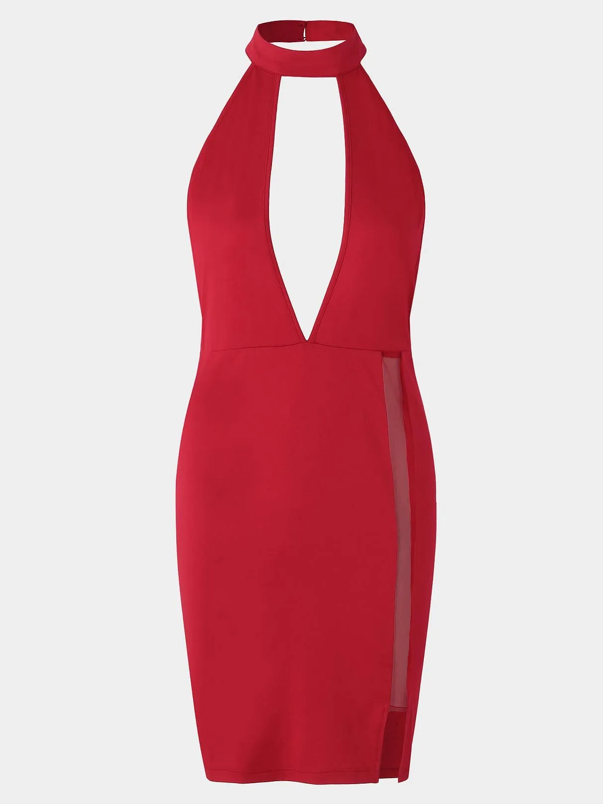 Wholesale Red Halter Sleeveless Backless Cut Out Slit Hem Sexy Dresses