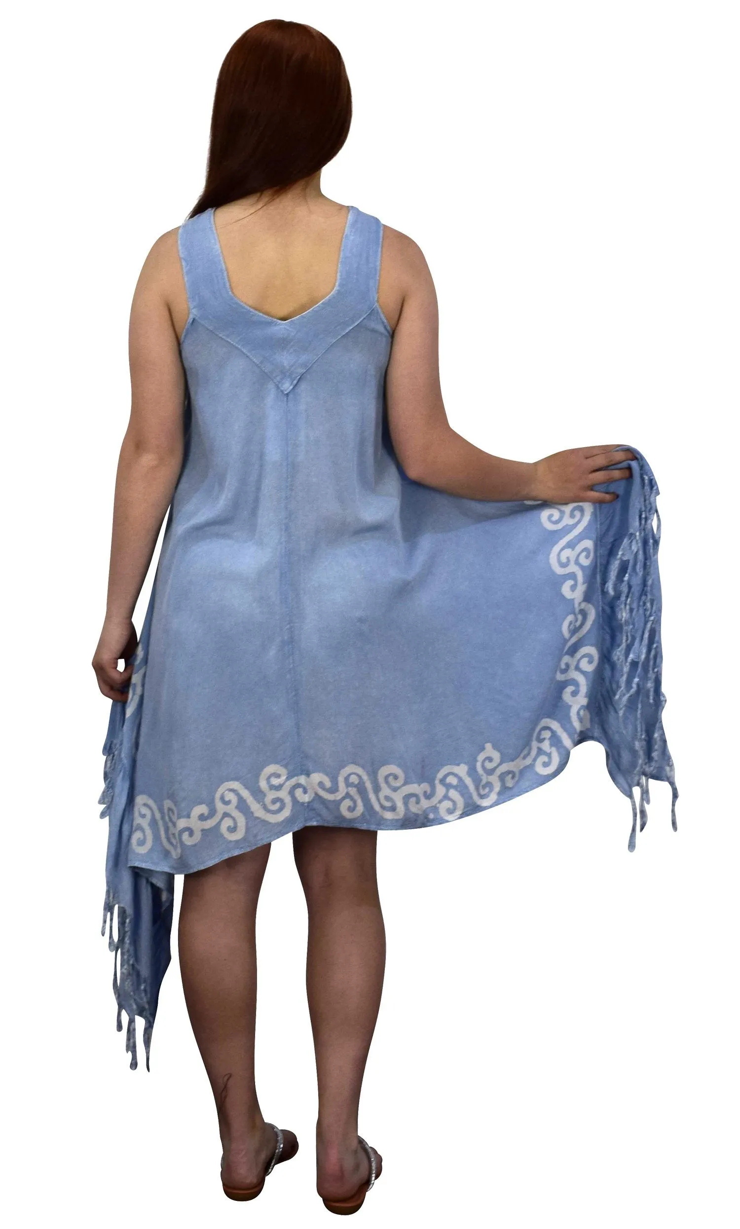Womens Denim Asymmetric Hem Caftan Tank Dress Tunic Cover Up