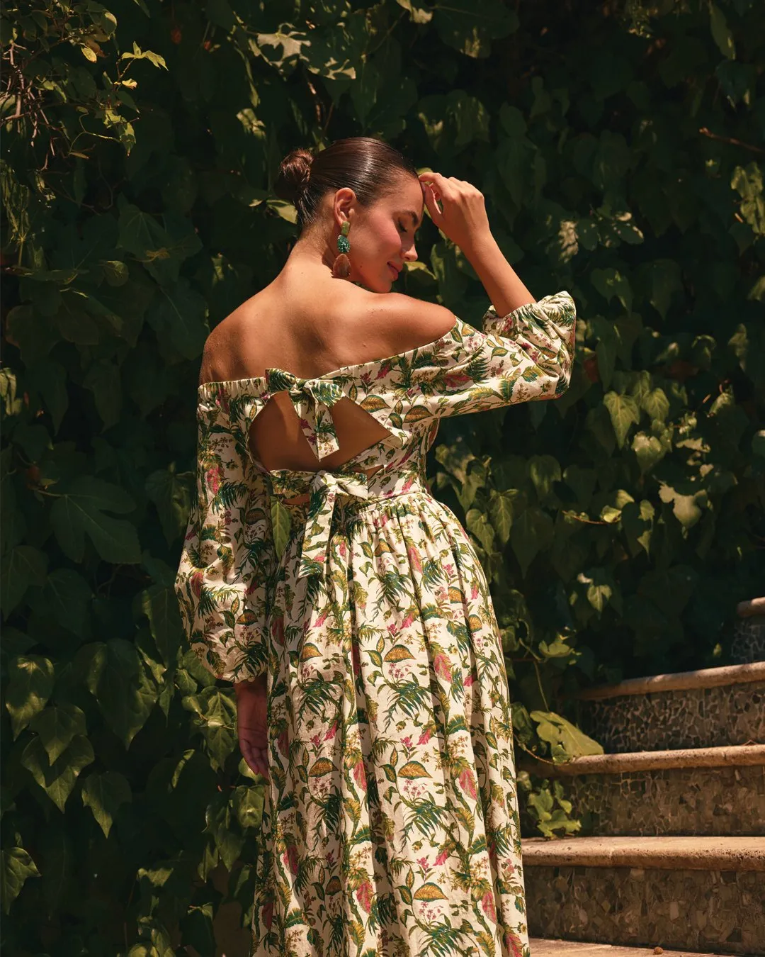 Yellow Off Shoulder Printed Midi Dress