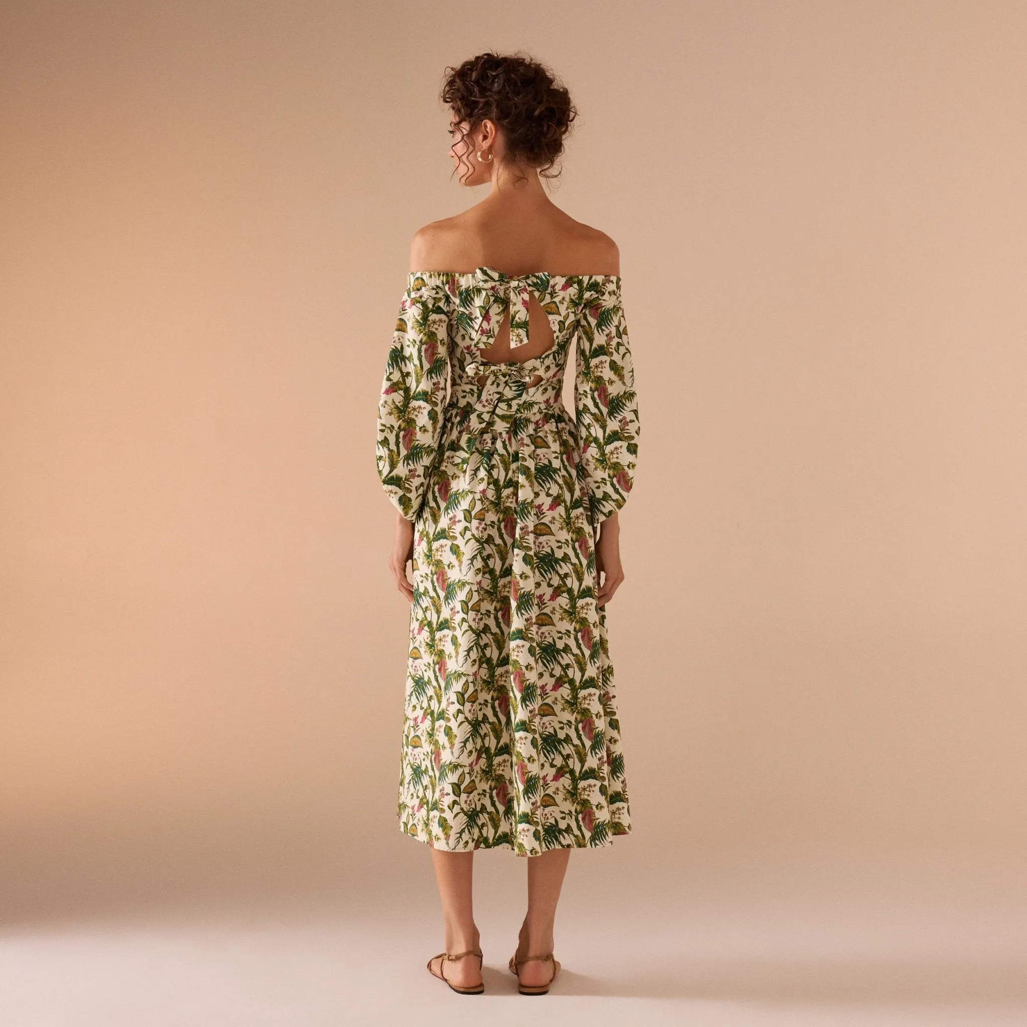 Yellow Off Shoulder Printed Midi Dress