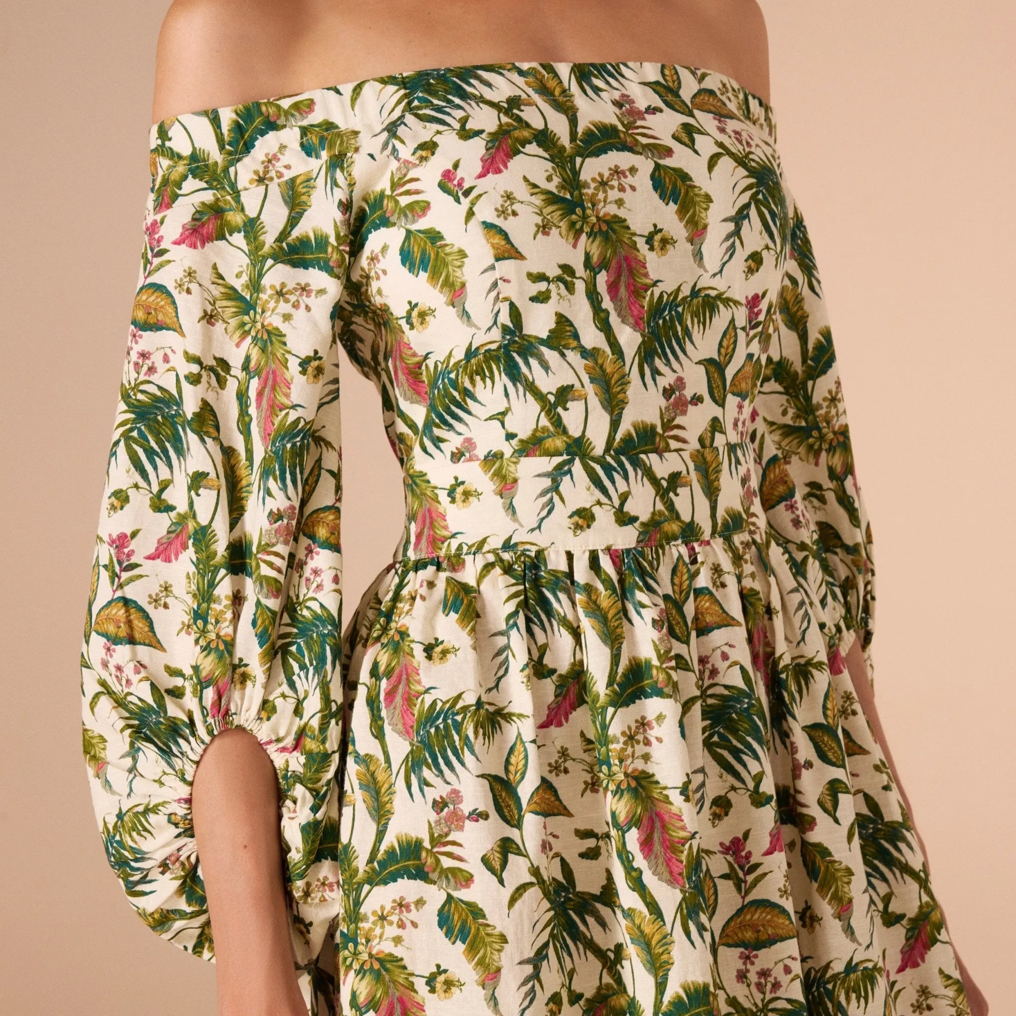 Yellow Off Shoulder Printed Midi Dress